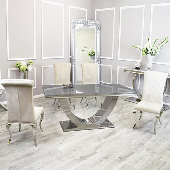 Product photograph of Avon Grey Glass Dining Table With 4 North Cream Chairs from Furniture in Fashion