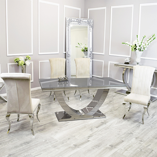 Photo of Avon grey glass dining table with 6 north cream chairs