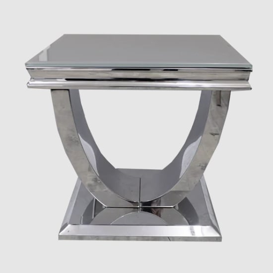 Product photograph of Avon Grey Glass Lamp Table With Polished Steel Base from Furniture in Fashion