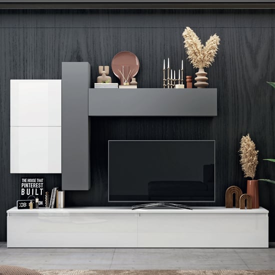 Product photograph of Avon High Gloss Entertainment Unit In White And Slate Effect from Furniture in Fashion