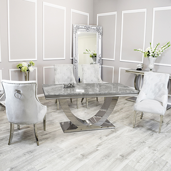 Avon Light Grey Marble Dining Table 4 Dessel Light Grey Chairs