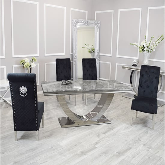 Product photograph of Avon Light Grey Marble Dining Table With 4 Elmira Black Chairs from Furniture in Fashion