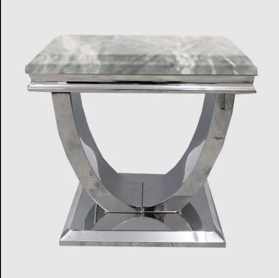 Product photograph of Avon Light Grey Marble Lamp Table 60cm With Polished Steel Base from Furniture in Fashion