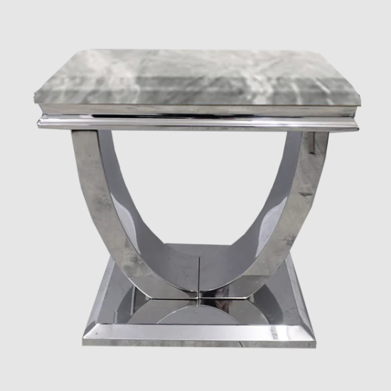 Product photograph of Avon Light Grey Marble Lamp Table With Polished Steel Base from Furniture in Fashion