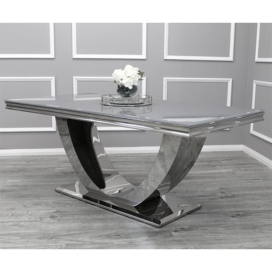 Product photograph of Avon Medium Grey Glass Dining Table With Polished Base from Furniture in Fashion