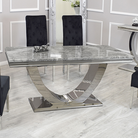 Read more about Avon medium light grey marble dining table with polished base