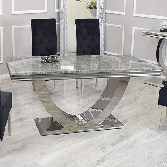 Product photograph of Avon Medium Light Grey Marble Dining Table With Polished Base from Furniture in Fashion