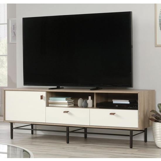 Product photograph of Avon Wooden Tv Stand With 1 Door 2 Drawers In Sky Oak And White from Furniture in Fashion