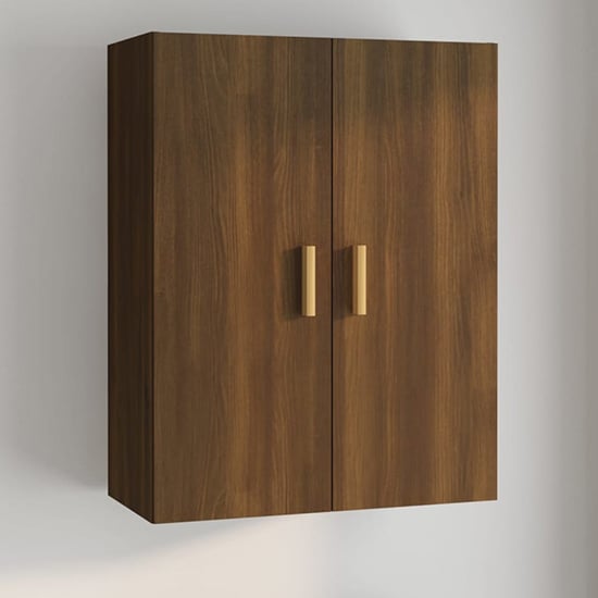 Photo of Avon wooden wall storage cabinet with 2 doors in brown oak