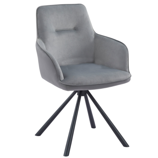 Avondale Swivel Grey French Velvet Dining Chairs In Pair