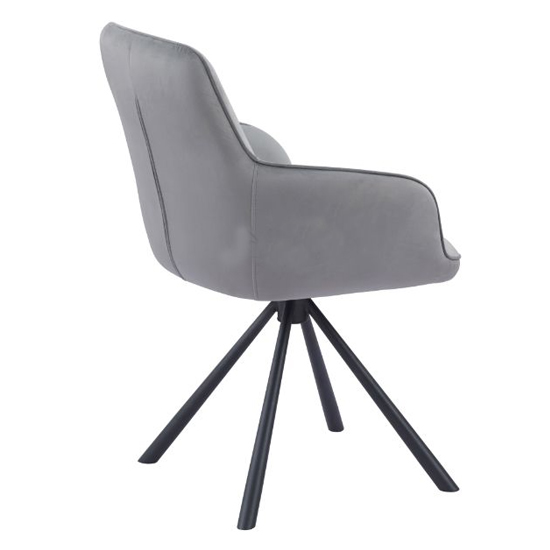 Avondale Swivel Grey French Velvet Dining Chairs In Pair