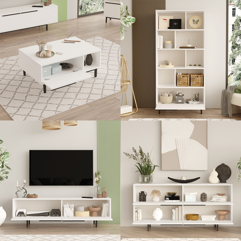 Avoris Wooden Living Room Furniture Set with Bookcase in White