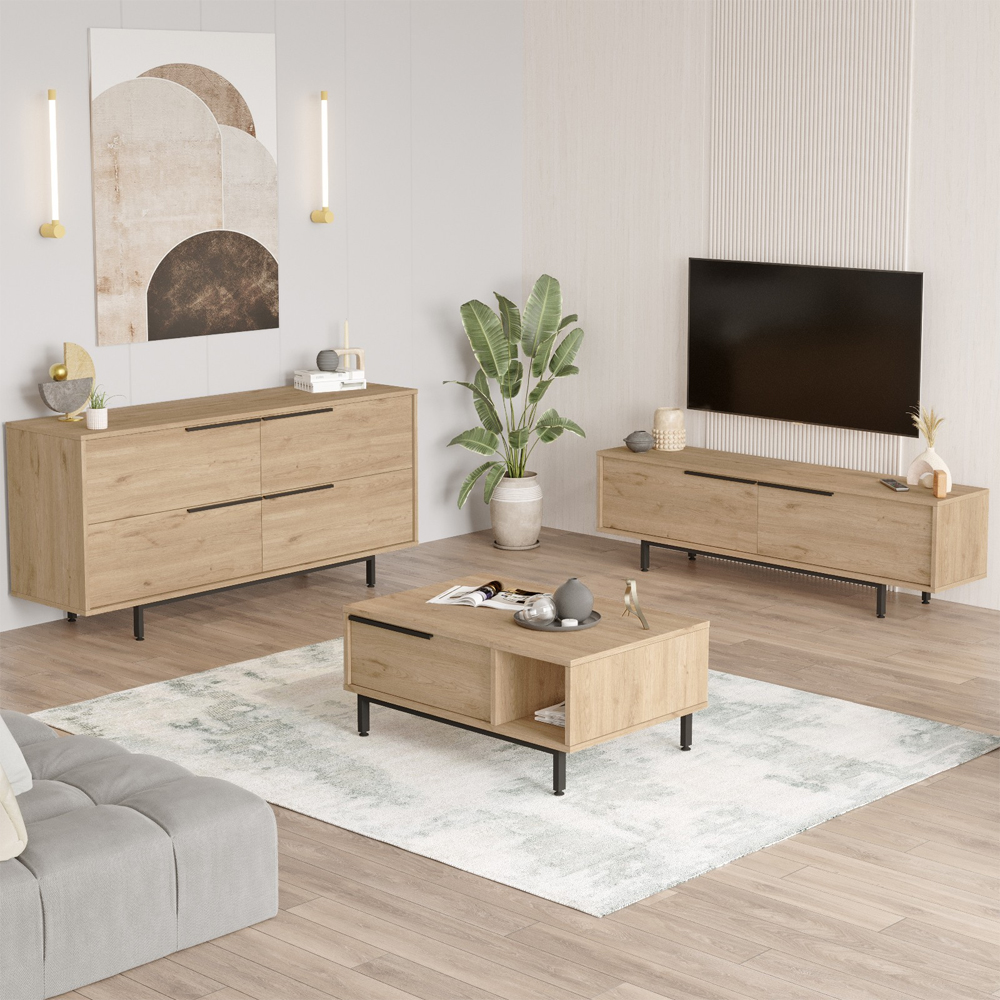 Avoris Wooden Living Room Furniture Set in Oak