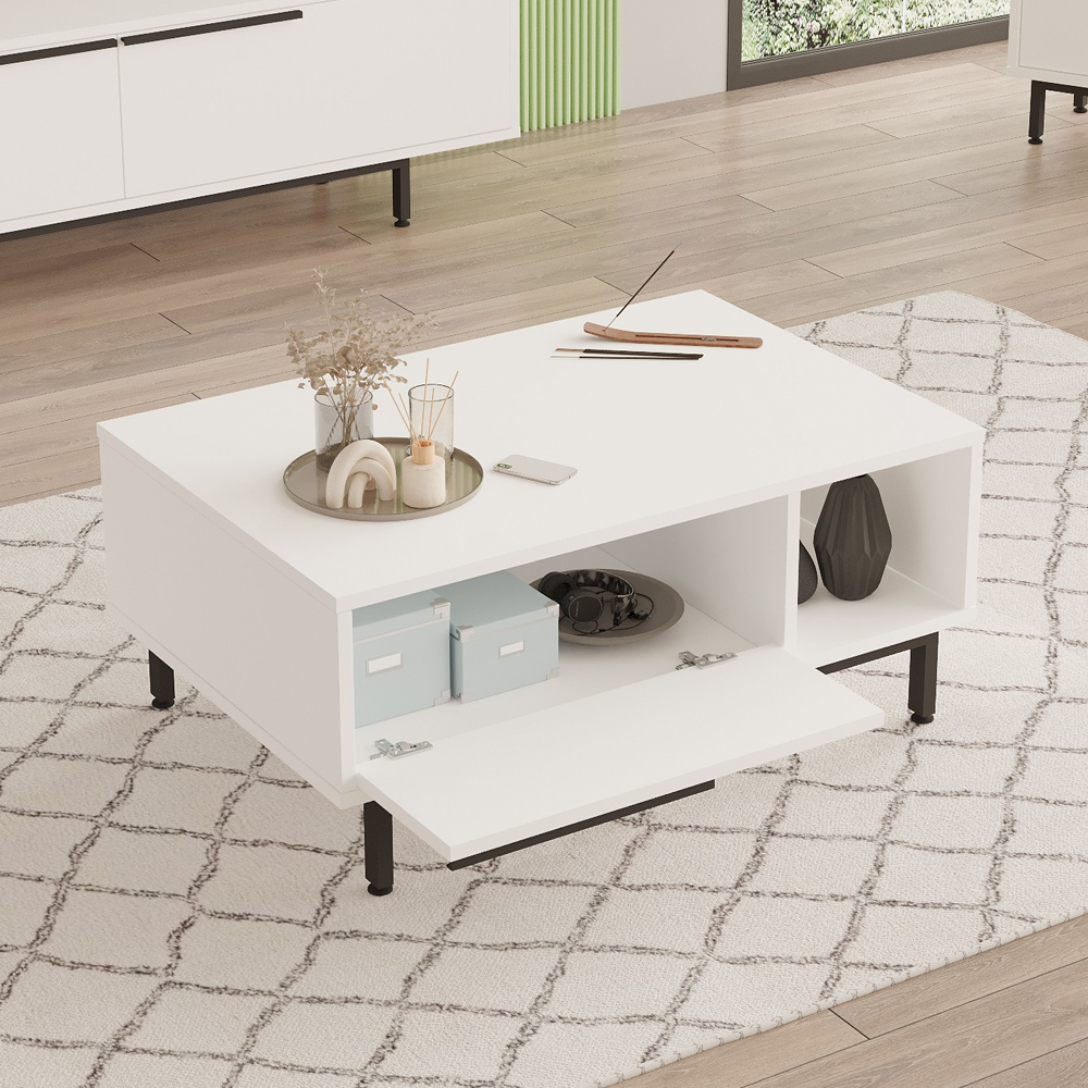 Avoris Wooden Living Room Furniture Set in White
