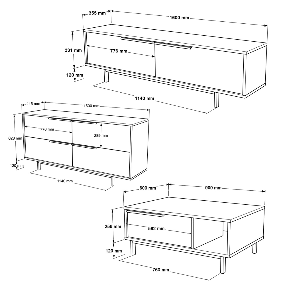 Avoris Wooden Living Room Furniture Set in White