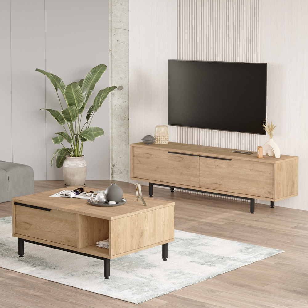 Avoris Wooden TV Stand and Coffee Table Set in Oak