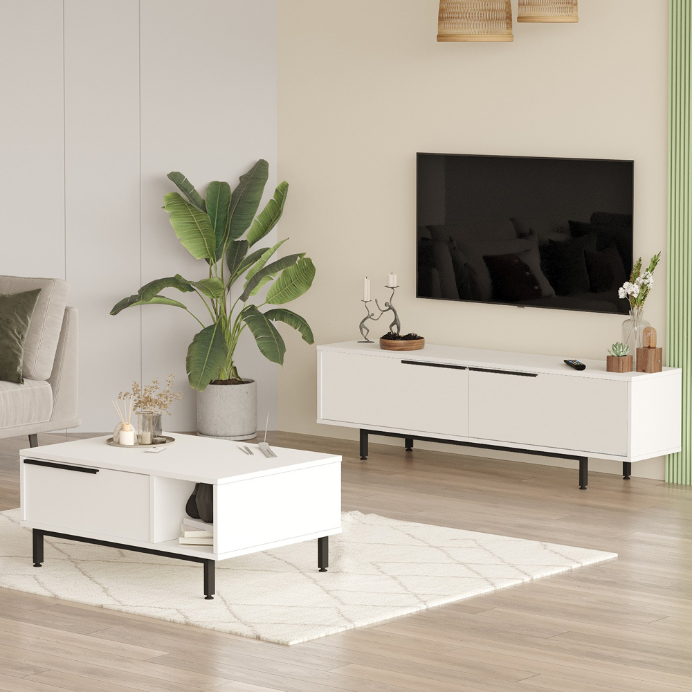 Avoris Wooden TV Stand and Coffee Table Set in White