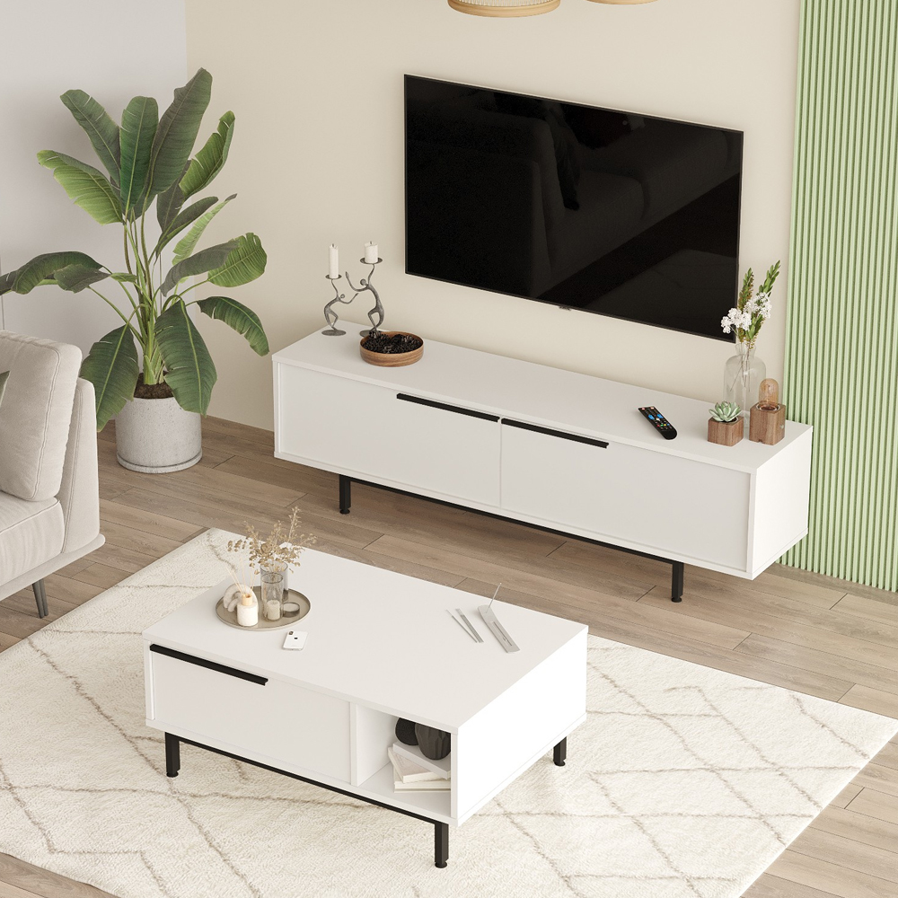 Avoris Wooden TV Stand and Coffee Table Set in White