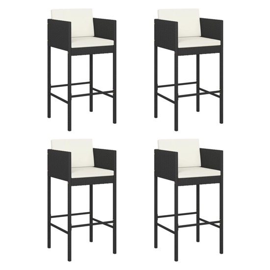 Avyanna Set Of 4 Poly Rattan Bar Chairs With Cushions In Black
