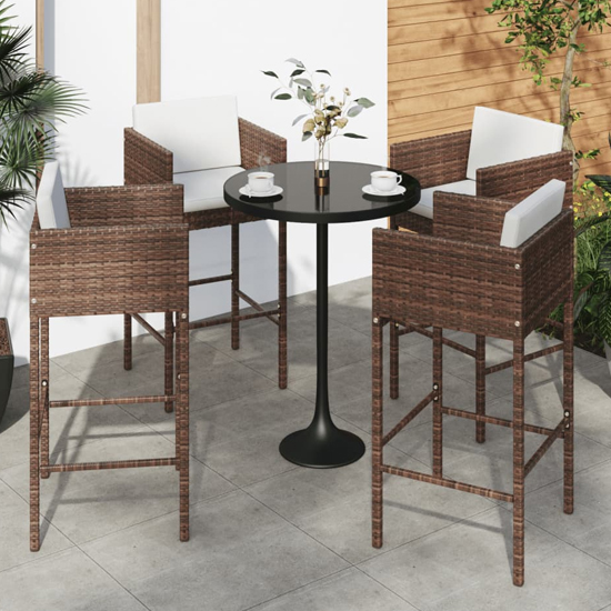 Avyanna Set Of 4 Poly Rattan Bar Chairs With Cushions In Brown