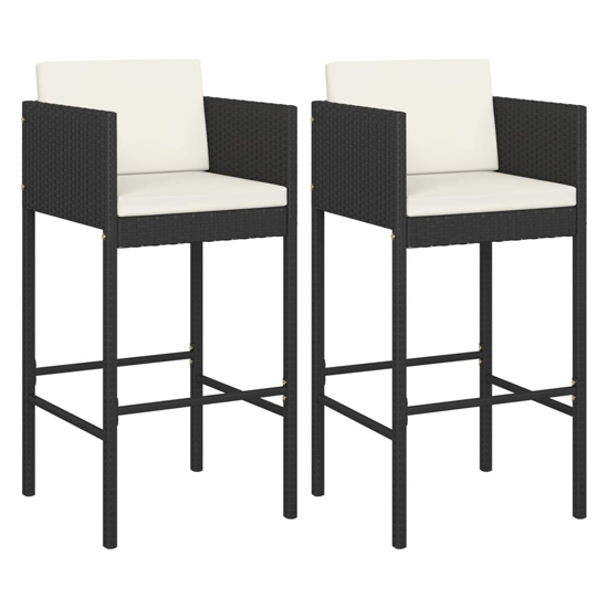 Avyanna Black Poly Rattan Bar Chairs With Cushions In A Pair