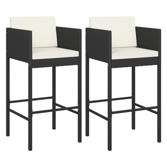 Read more about Avyanna black poly rattan bar chairs with cushions in a pair