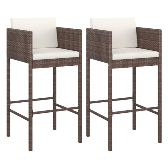 Avyanna Brown Poly Rattan Bar Chairs With Cushions In A Pair