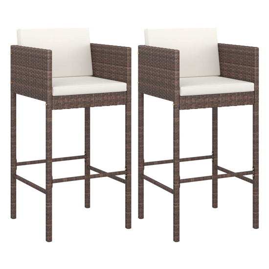 Read more about Avyanna brown poly rattan bar chairs with cushions in a pair