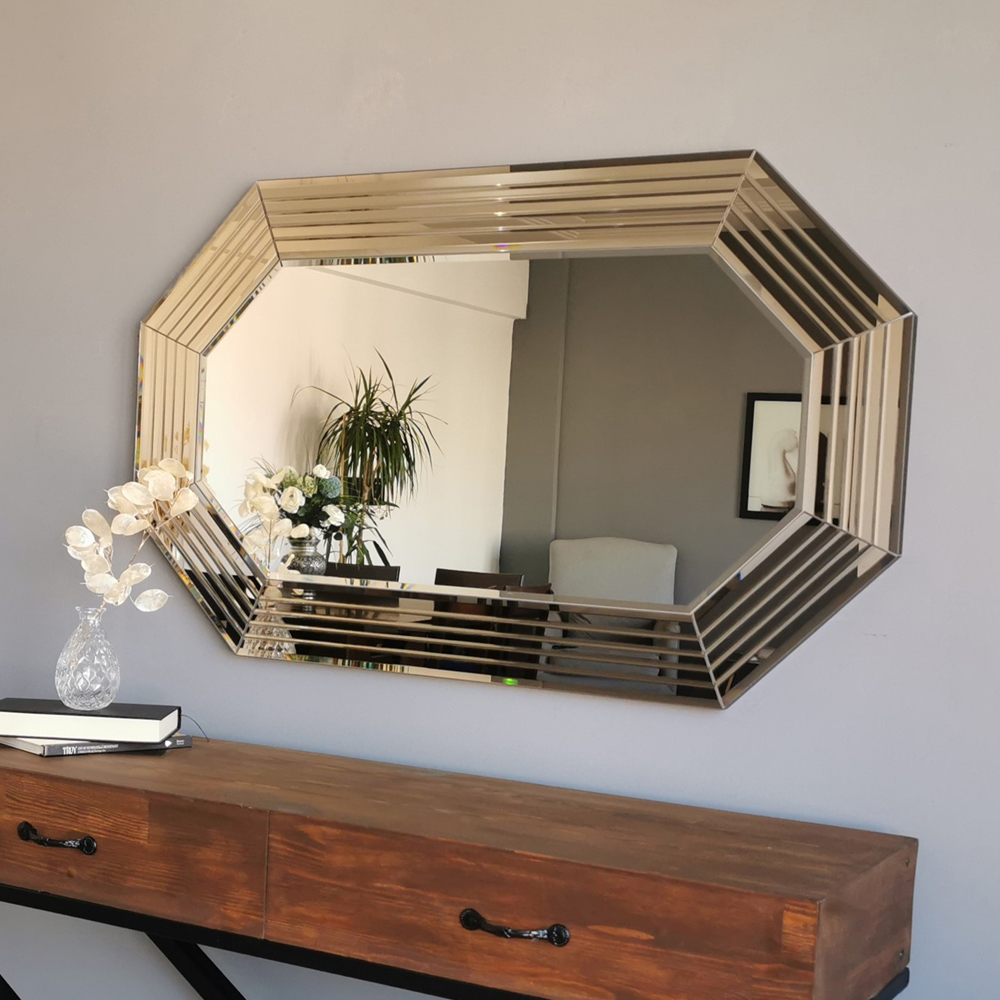 Avyra Large Wooden Octagonal Wall Mirror in Bronze