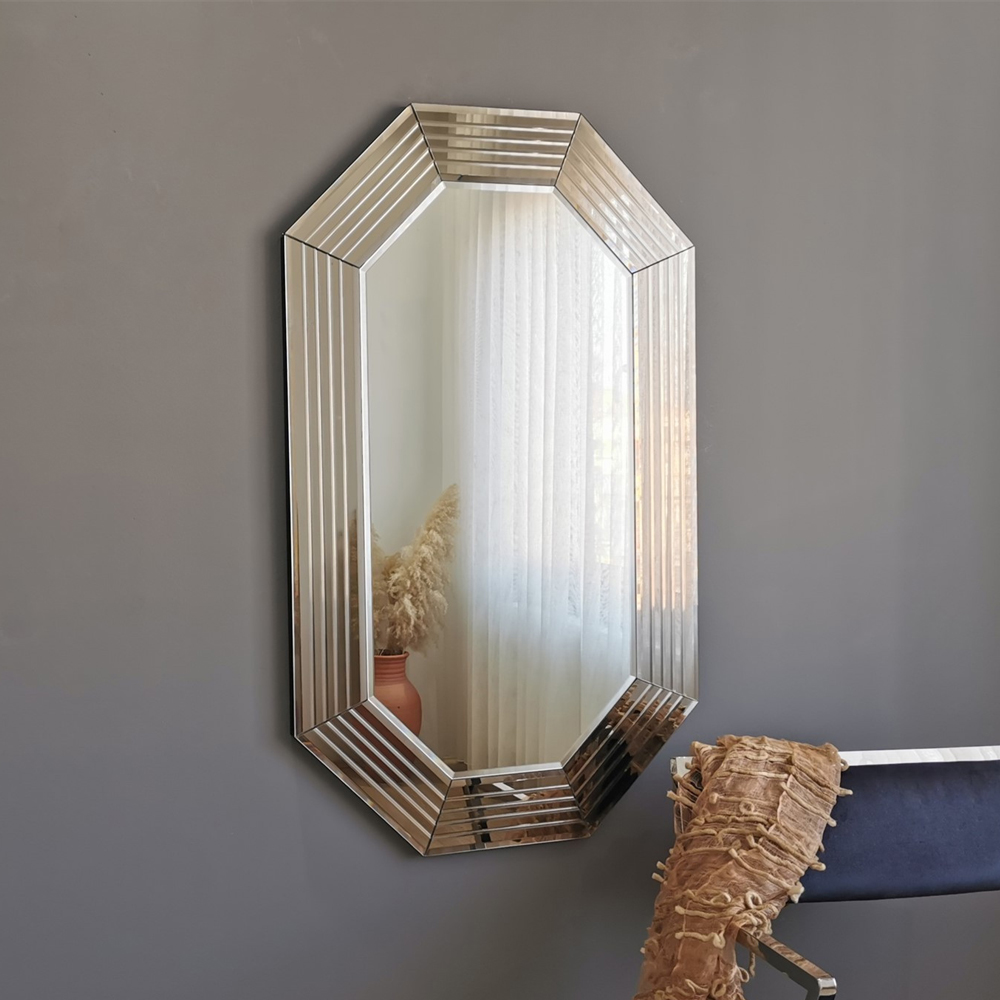 Avyra Small Wooden Octagonal Wall Mirror in Bronze