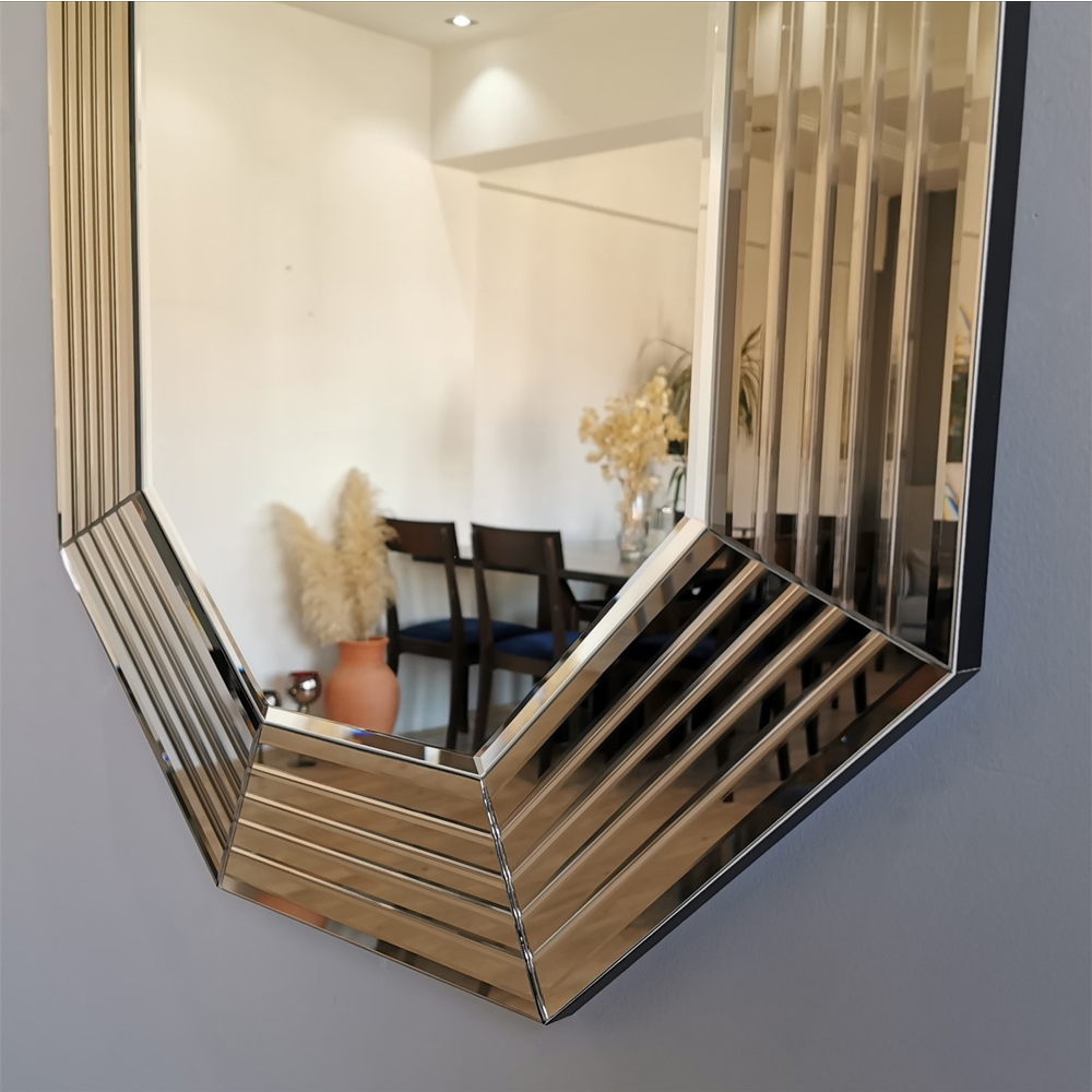 Avyra Small Wooden Octagonal Wall Mirror in Bronze