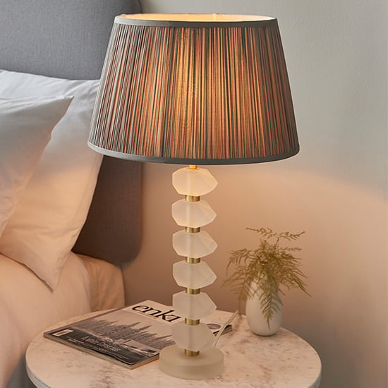 Product photograph of Awka Charcoal Silk Shade Table Lamp With Frosted Glass Base from Furniture in Fashion