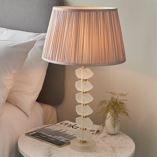 Read more about Awka dusky pink silk shade table lamp with frosted glass base