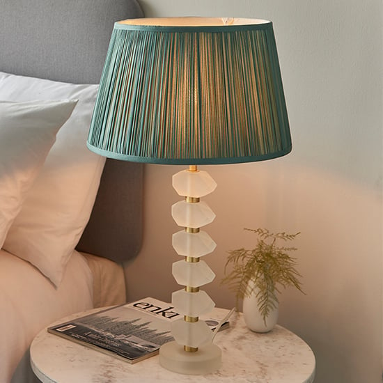 Product photograph of Awka Fir Silk Shade Table Lamp With Frosted Glass Base from Furniture in Fashion