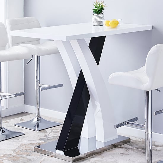Axara High Gloss Bar Table Rectangular In White And Black