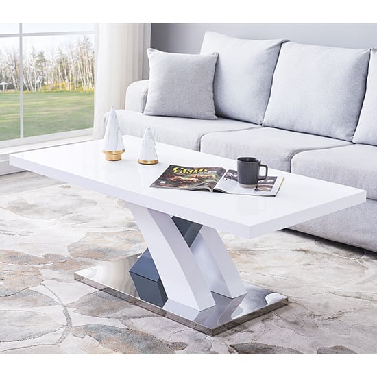 Axara Rectangular High Gloss Coffee Table In White And Grey_1