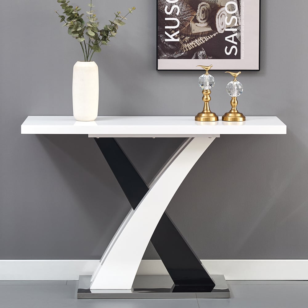 Axara High Gloss Console Table Rectangular In White And Black