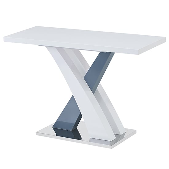 Axara Rectangular High Gloss Console Table In White And Grey