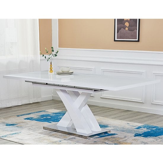 Axara Extending White Dining Table With 6 Gia Teal White Chairs_2