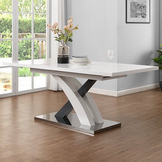 Axara Large Extending Grey Dining Table 4 Gia Teal White Chairs_2