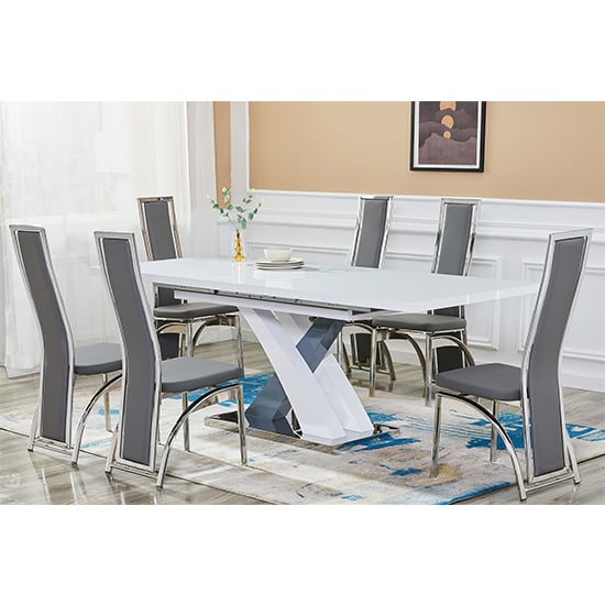 Axara Large Extending Grey Dining Table 6 Chicago Grey Chairs