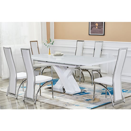 Axara Large Extending White Dining Table 6 Chicago White Chairs
