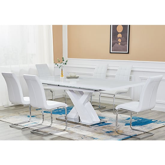 Axara Extending White Gloss Dining Set With 6 Paris White Chairs