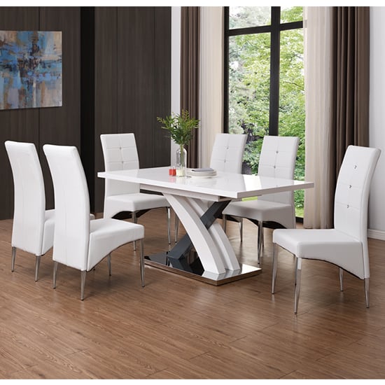 Read more about Axara large extending grey dining table 8 vesta white chairs