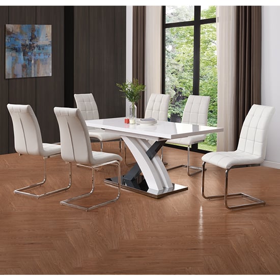 Read more about Axara large extending grey dining table 6 paris white chairs