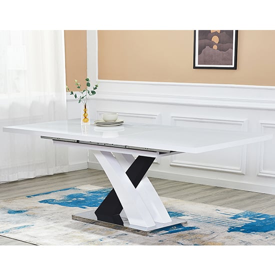 Axara Extending White Black Gloss Dining Table 6 Black Chairs_2