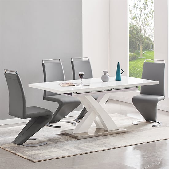 Axara Extending White Dining Table With 4 Summer Grey Chairs