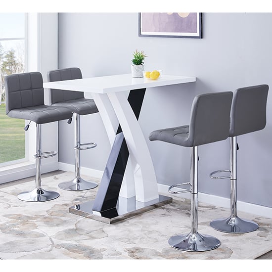 Axara High Gloss Bar Table In White, Free Standing Bar Table With Stools