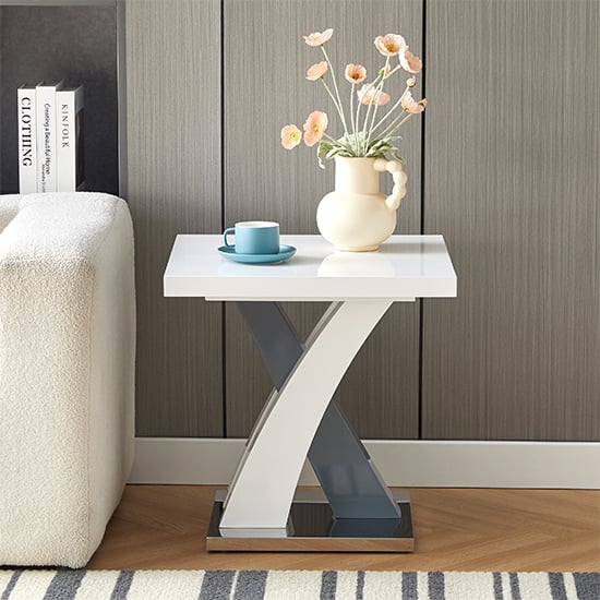 Axara High Gloss Lamp Table Square In White And Grey