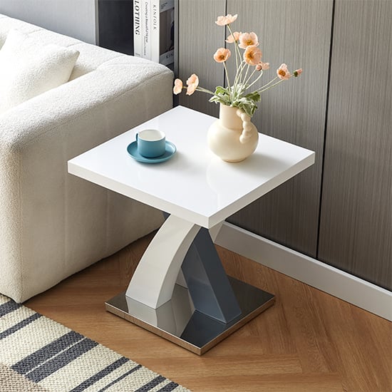 Axara High Gloss Lamp Table Square In White And Grey